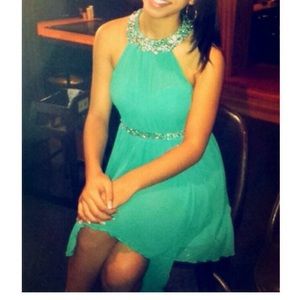 Green high-low halter top dress