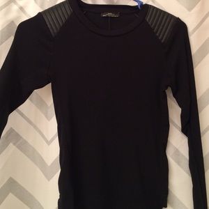 Zara shirt w/ patent leather shoulder