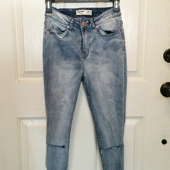 Acid wash high rise jeans