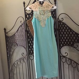 Mint colored detailed lace dress