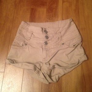 Tan 3 button high wasted shorts