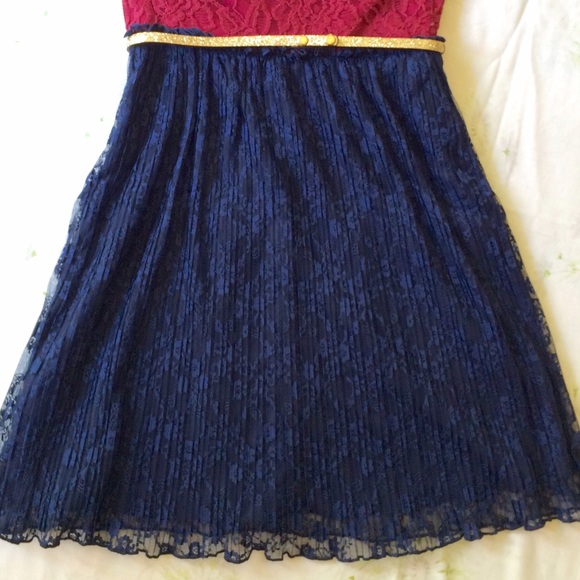 Strapless Dark Red And Blue Lace Dress Size XS - Picture 5 of 6