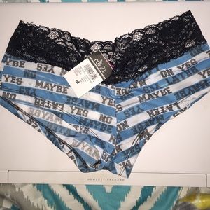 Yes/No/Maybe blue , white , black underwear.