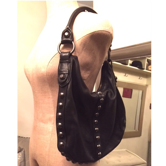 Linea Pelle Studded Black Leather Shoulder Bag