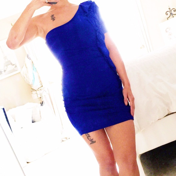Blue one-shoulder mini dress