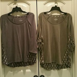 2 shirts. Grey and green.  Sheer back