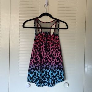 Neon colors cheetah print chiffon tank top