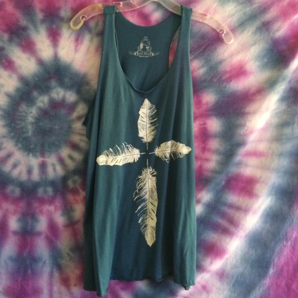 Cute turquoise feather tank top'
