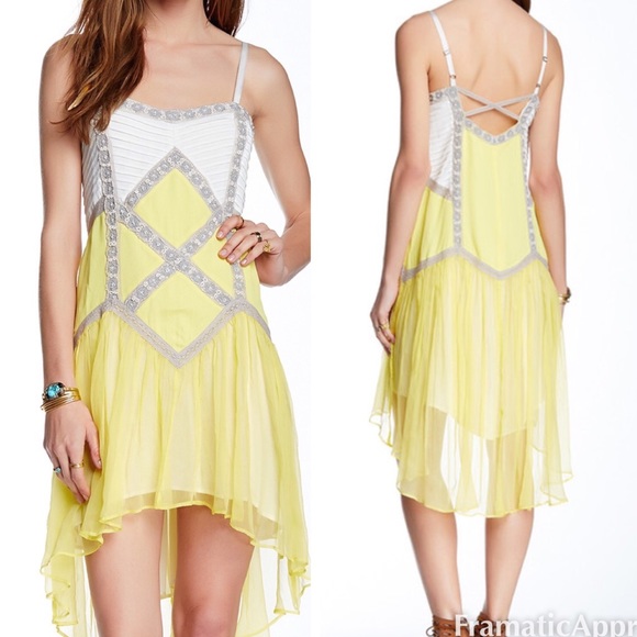 Host Pick🆕 Free People  yellow Lace lattice dress - Picture 3 of 3