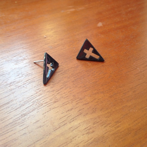 Black triangle cross earrings