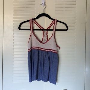 Crochet and denim tank top