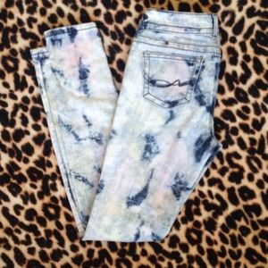 Splatter white navy blue and pink jeans