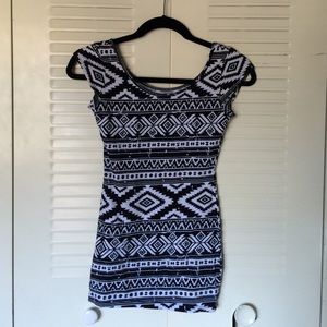 Fitted black and white tribal print dress