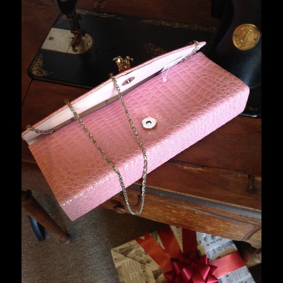 Pink Clutch-Faux Croc-/LAST ONE - Picture 3 of 5