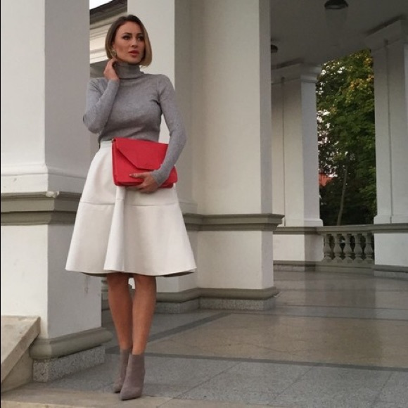 Ivory faux leather midi skirt