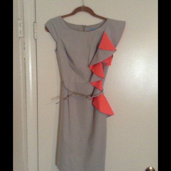 Belted light grey and summer peach dress❤️