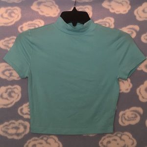 Turquoise High Neck Crop Top