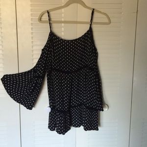 Black with white daisies bell sleeve dress