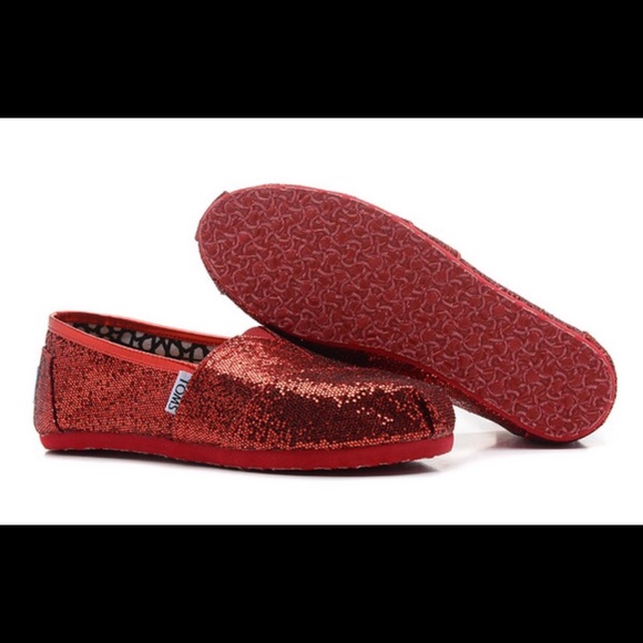 Toms red sequin ballet flats