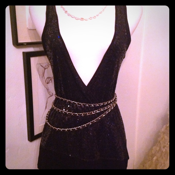 Cynthia Rowley Tops - Cynthia Rowley Black Mini Sequin Knit Swing Vest