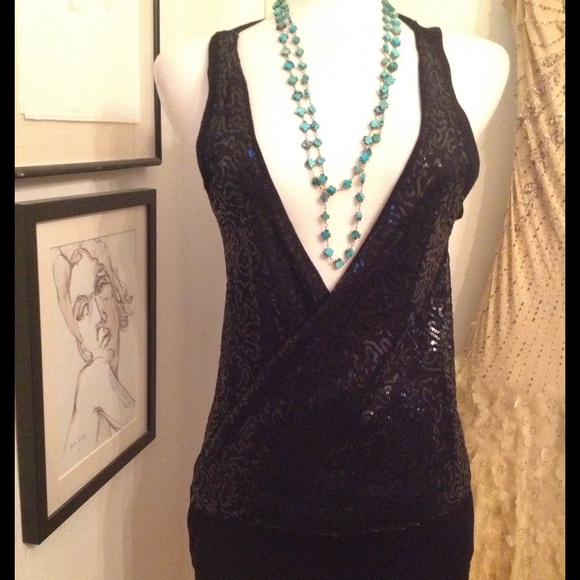 Cynthia Rowley Black Mini Sequin Knit Swing Vest - Picture 3 of 4