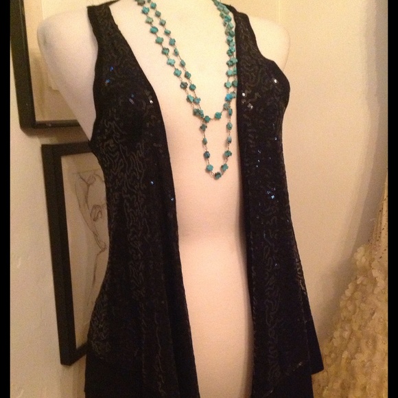 Cynthia Rowley Black Mini Sequin Knit Swing Vest - Picture 4 of 4