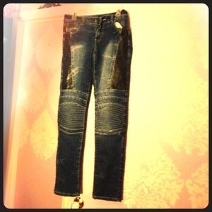 Motorcycle leather detail quilting jeans