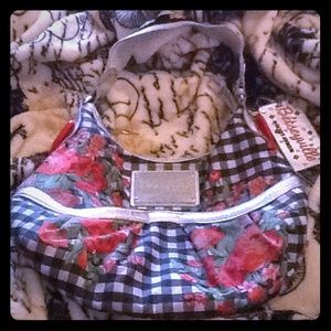 Betsey Johnson small gingham roses handbag