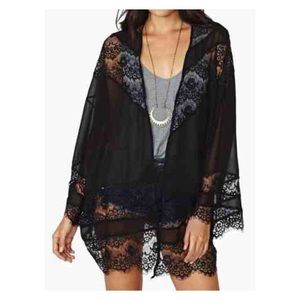 Black lace chiffon kimono