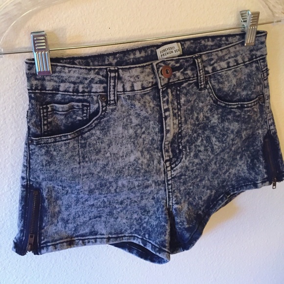 High Waisted Acid Wash Denim Shorts