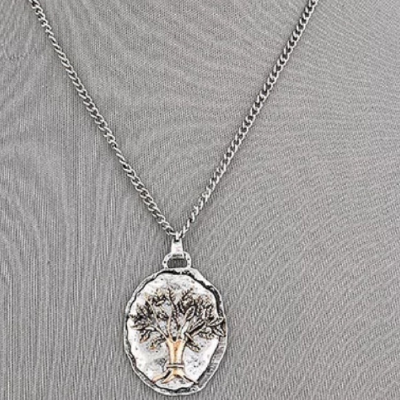 Hammered Silver Plate Copper Tree Pendant Necklace - Picture 1 of 4