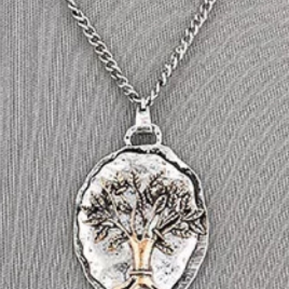 Hammered Silver Plate Copper Tree Pendant Necklace - Picture 2 of 4
