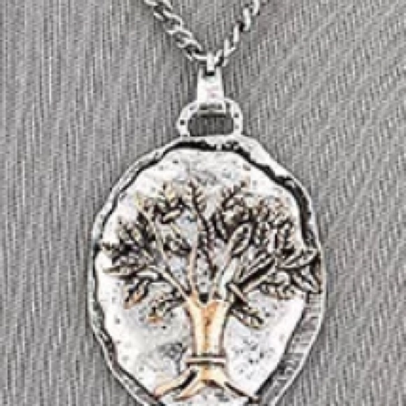 Hammered Silver Plate Copper Tree Pendant Necklace - Picture 3 of 4