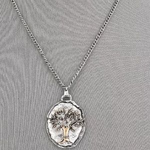 Hammered Silver Plate Copper Tree Pendant Necklace