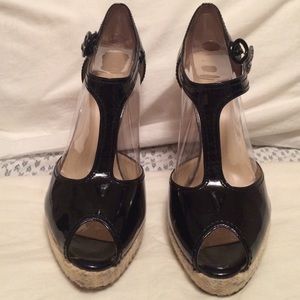 Oh Deer Naomi Black Patent Peep Toe T Straps