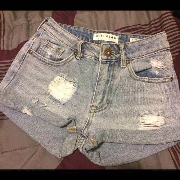 High Rise Denim Ripped Shorts