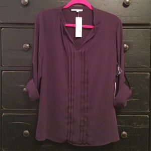 NWT Purple pleated tab sleeve blouse