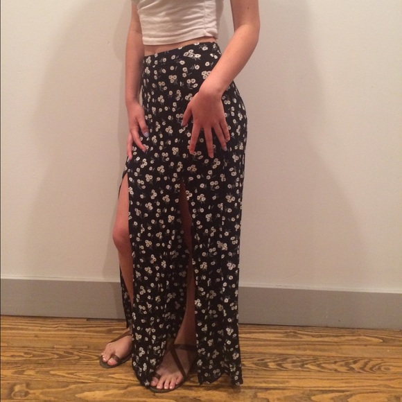 Double Slit Floral Maxi Skirt