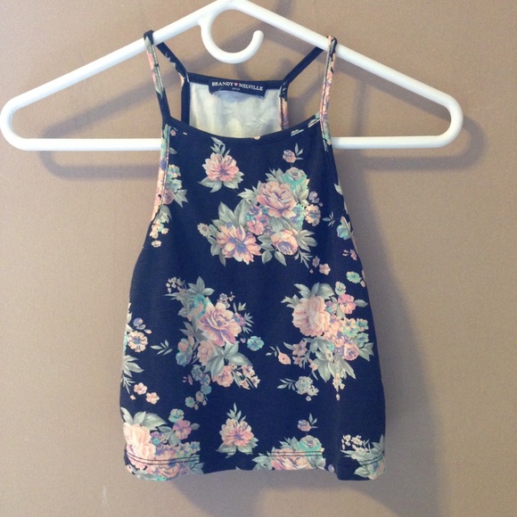 Brandy Melville Black Floral Tank Top