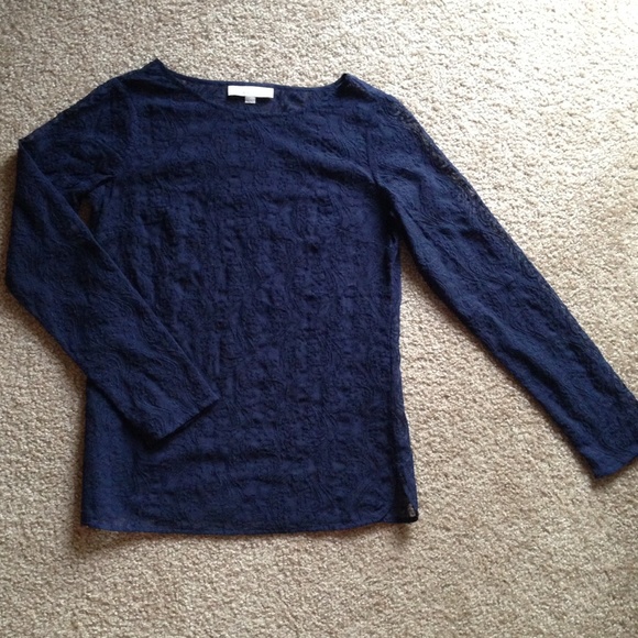 LOFT navy sheer lace pattern top