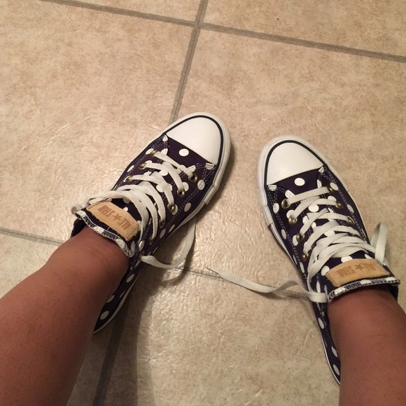 Navy and White Poker Dots Converse