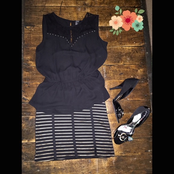 Black and Tan Striped Stretch Mini Skirt Sz S