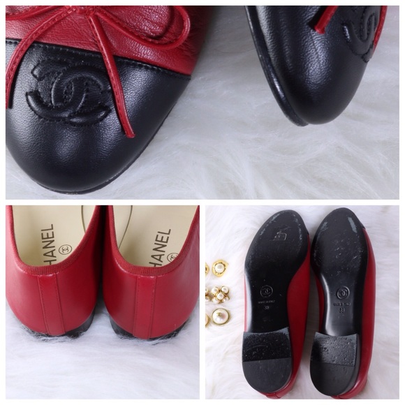 🎁Sold🎁Chanel Red Black Cap Toe Ballet Flats - Picture 4 of 4