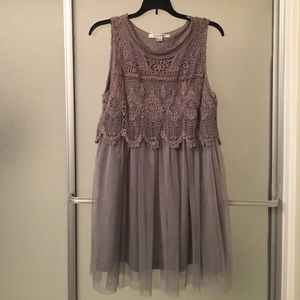 Grey Crochet & Tulle Dress