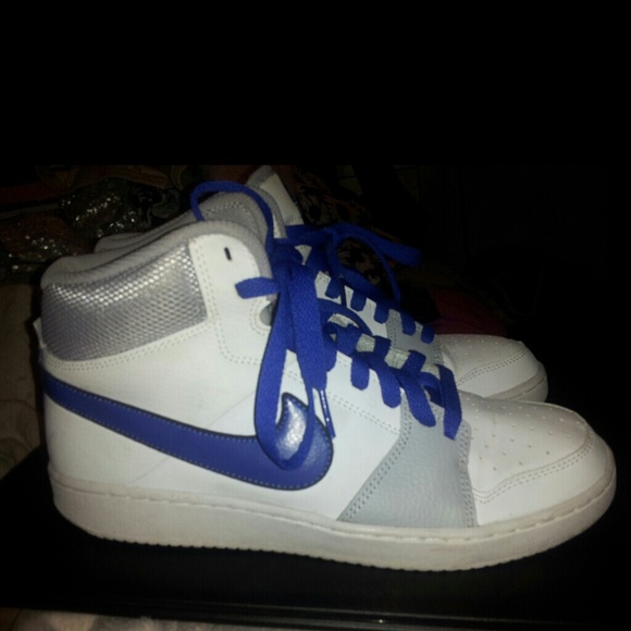 White & Blue Nike hightops