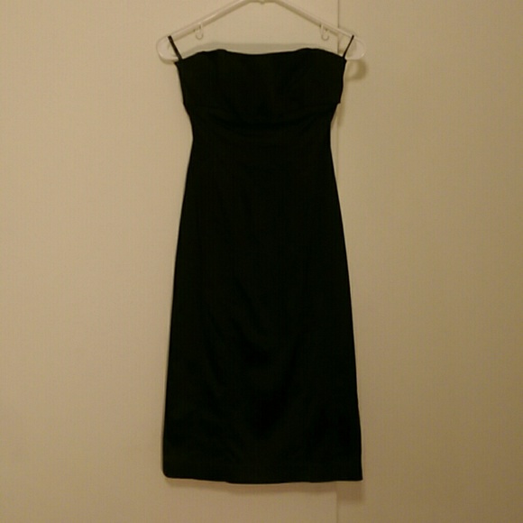 Bebe Black Satin Tube Midi Dress