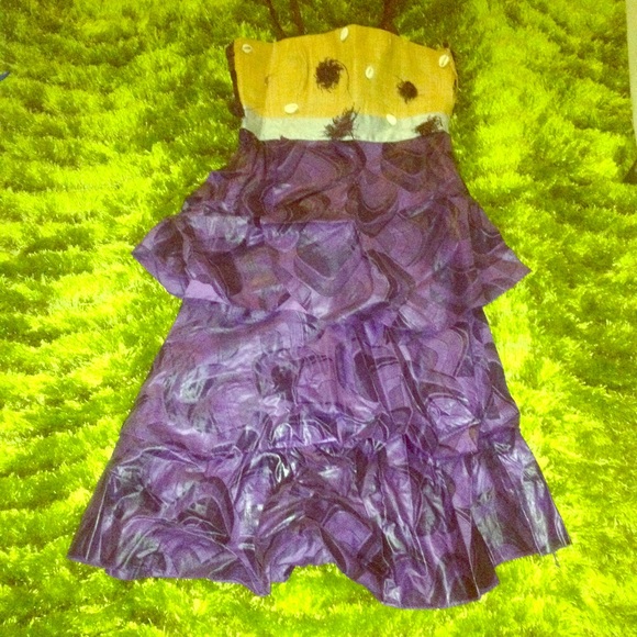 Ankara plain purple dress with straw - Picture 1 of 3