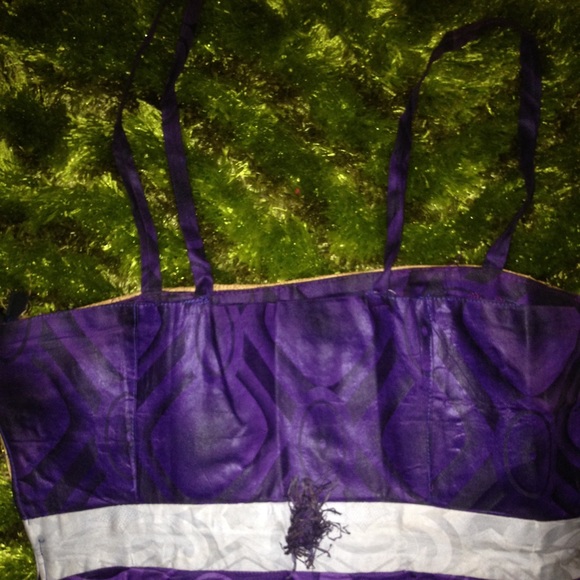 Ankara plain purple dress with straw - Picture 3 of 3