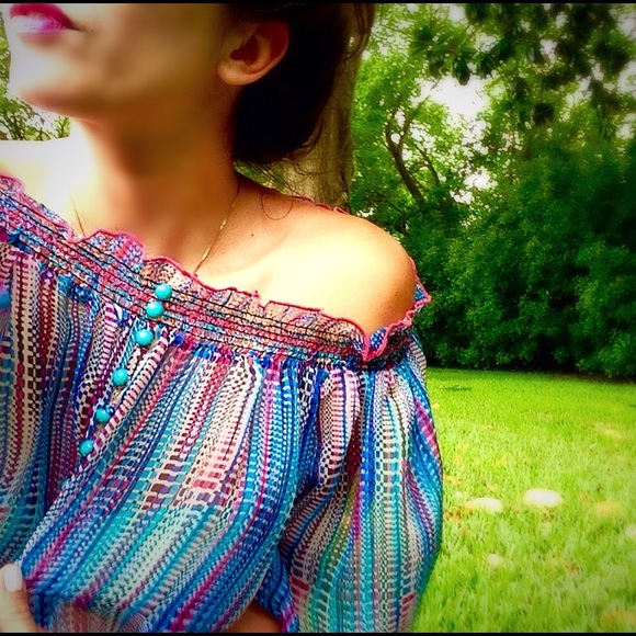 Lucy Paris Off the Shoulder Sheer Blouse - Picture 4 of 4