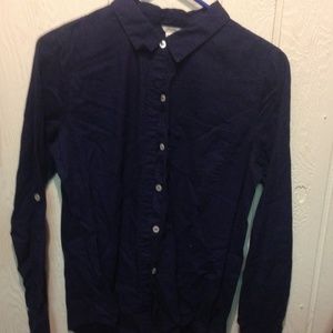 Dark blue linen blend button down